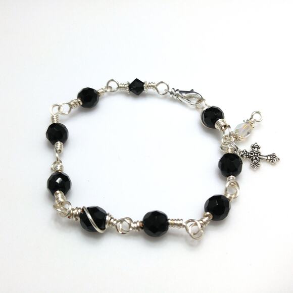 Handmade Wire Wrapped Bracelet, Cross Charm - Picture 4 of 9
